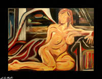 reclining expressionist abstract figurative portrait by maine artist d loren champlin