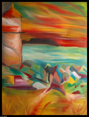Lighthouse of Maine coastal seascape of downeast new england oil painting by champlin abstract landscape